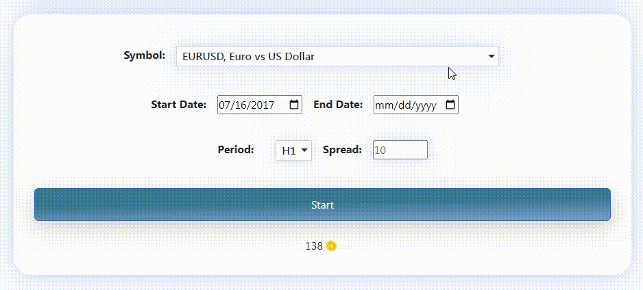 MetaBacktest Cryptocurrency bitcoin btcusd symbol selection
